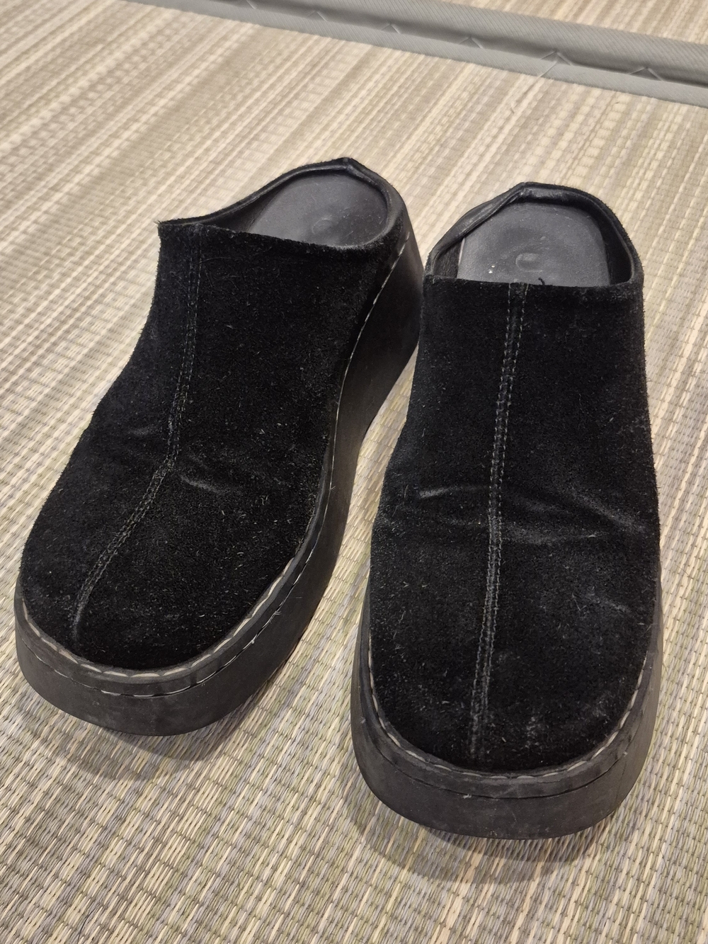 Black UNIF Suede Clogs